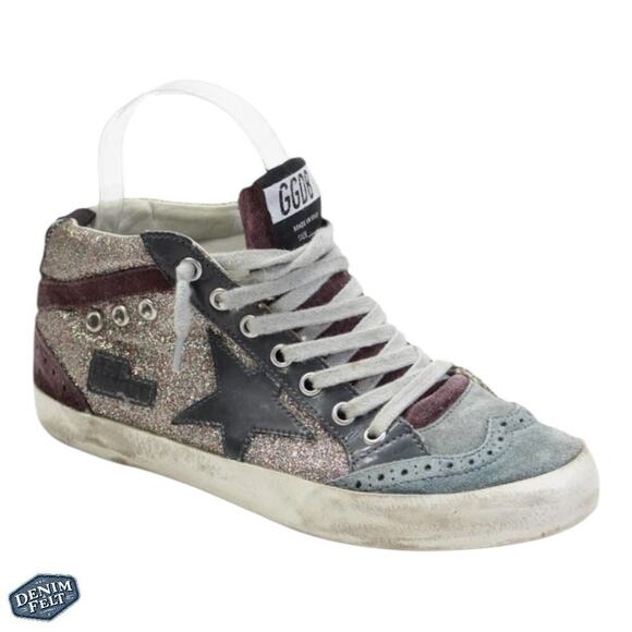 Golden Goose Women’s Mid Star Sneaker in Multi Glitter & Grey Patent Star - Picture 12 of 16